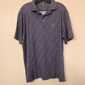 Rhoback Mens Blue Red Golf Tee All Over Print Performance Golf Polo - Large